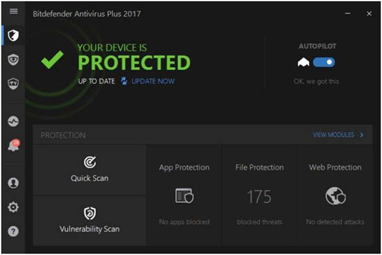 bitdefender antivirus 2017 main screen