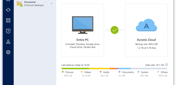 Acronis True Image 2018 PC backup window