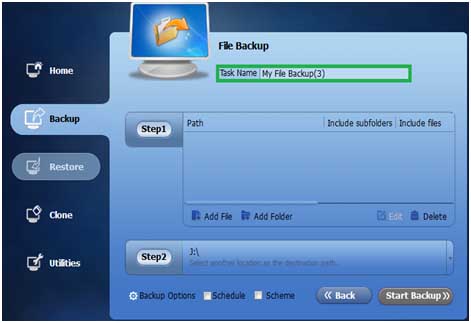 AOMEI file folder backup task name