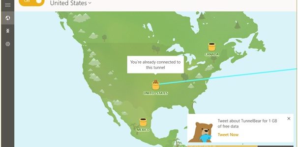 TunnelBear VPN USA Connection