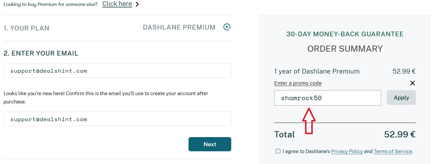 How to enter Dashlane promo code