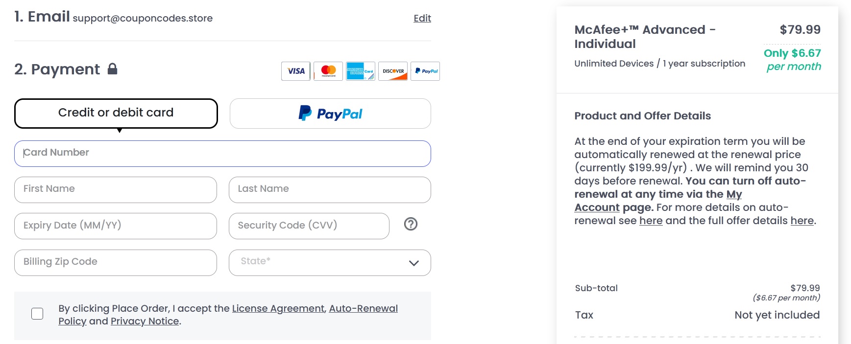 mcafee advanced individual 2023 discounted price shopping cart