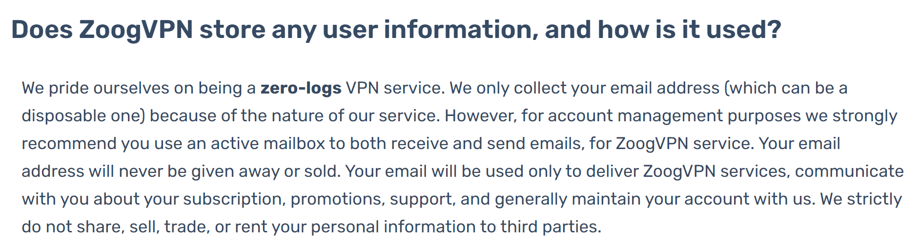 ZoogVPN logging policy