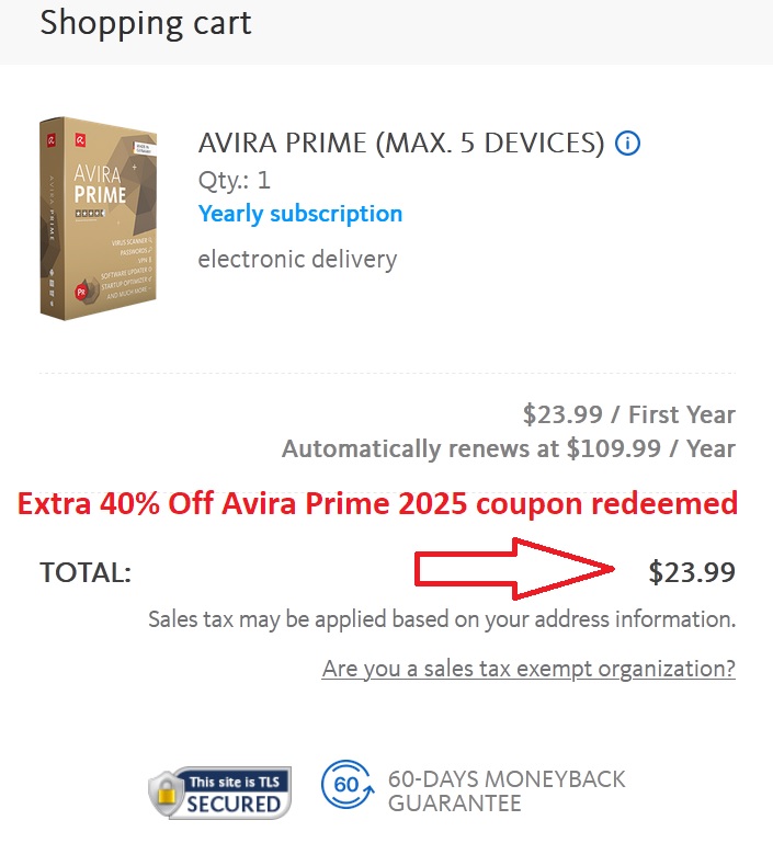 Extra 40% Off Avira Prime 2025 promo code redeemed