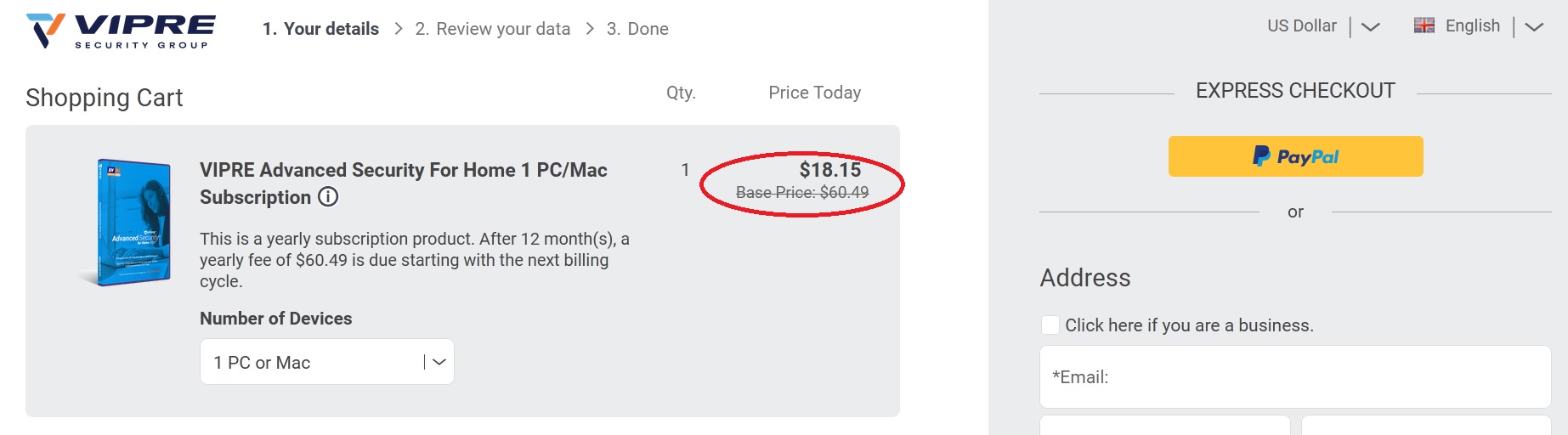 vipre advanced security for home coupon code applied proof