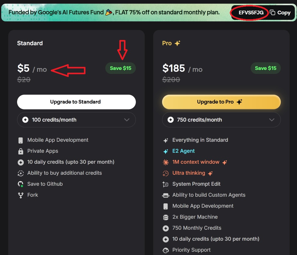 Emergent Standard plan with 75 off coupon applied