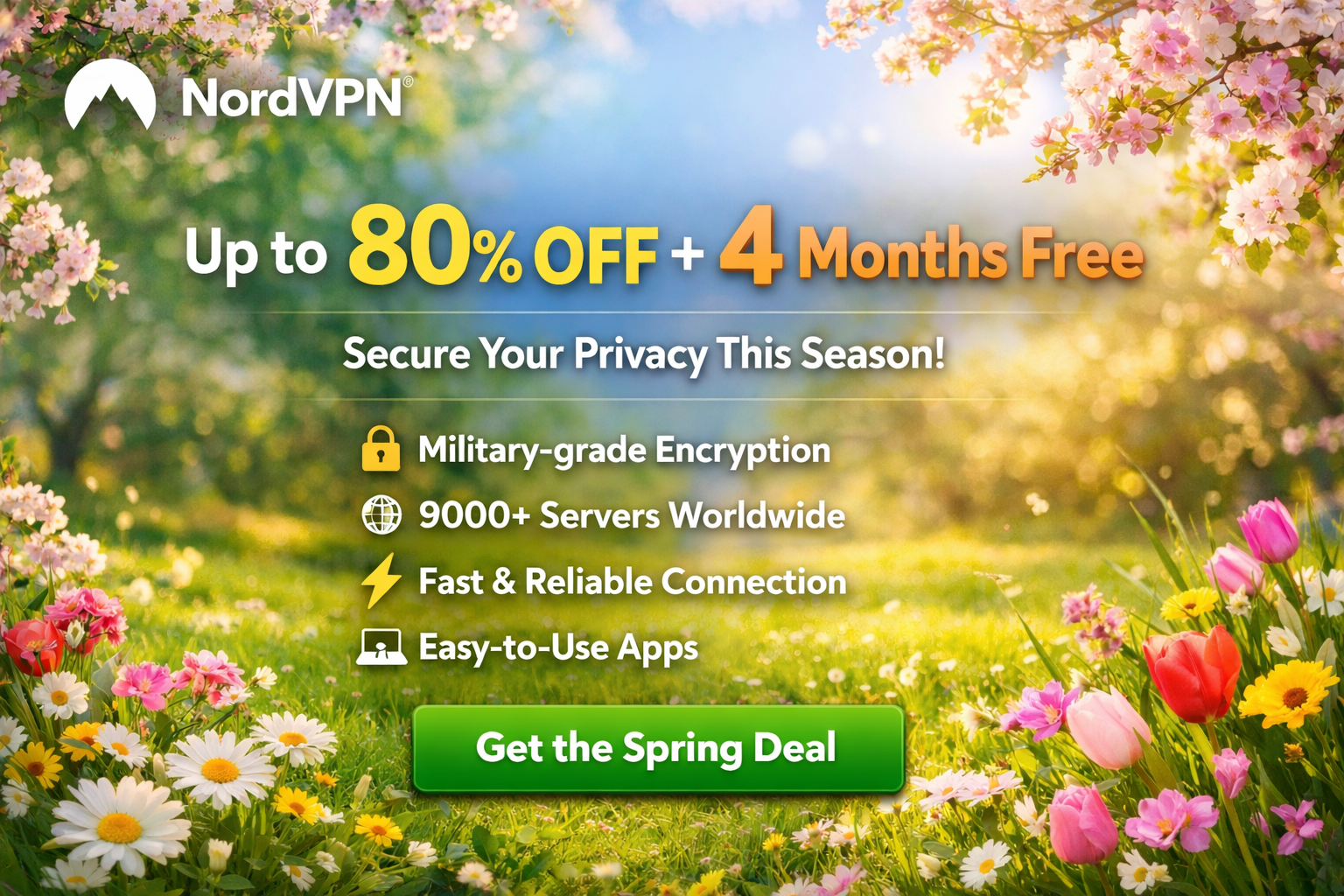 Upto 80% discount and NordVPN Spring 2026 deals + 4 months free