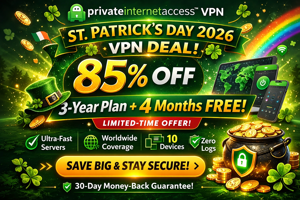 85% Off Private Internet Access VPN St. Patrick 2026 discount code