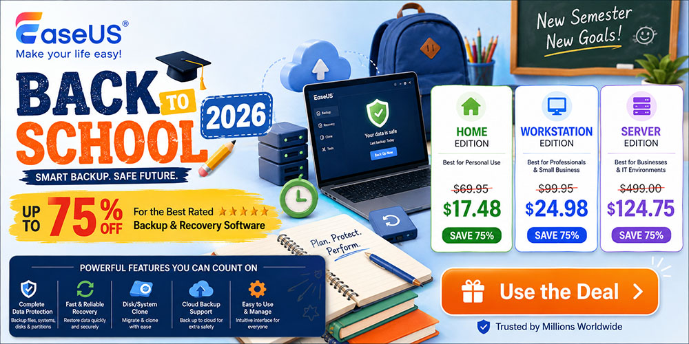 75% Off Easeus Back to School 2026 coupon code