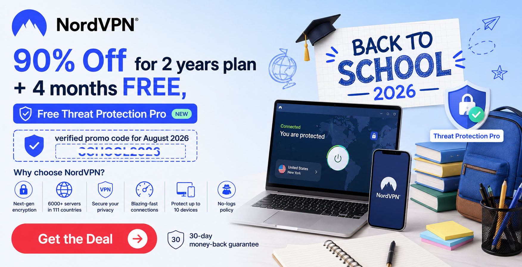 90% Off NordVPN Back to School 2026 discount code + 4 months free