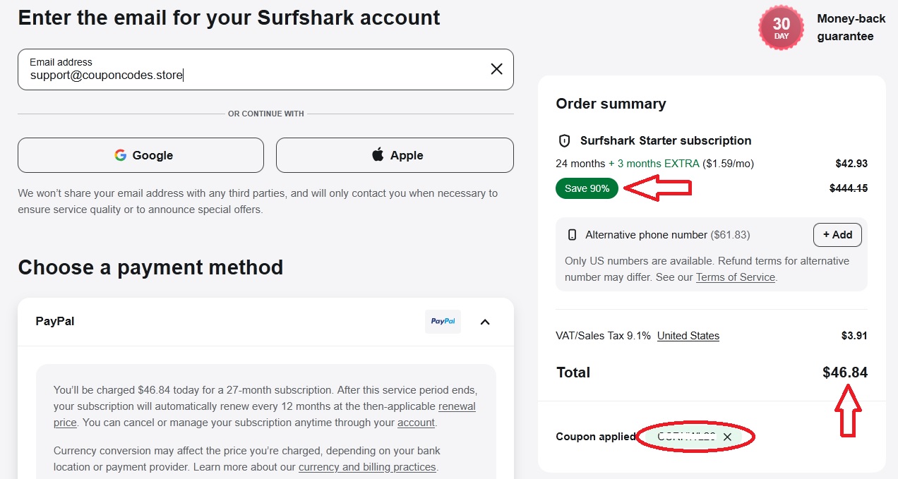 Best Surfshark coupon code 90% discount
